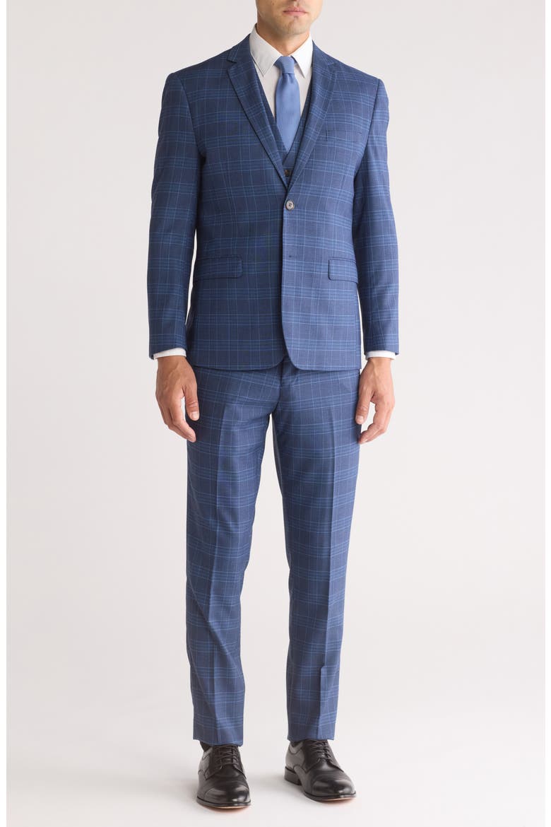 Slim Fit 3-Piece Tailored Check Suit, Main, color, BLUE