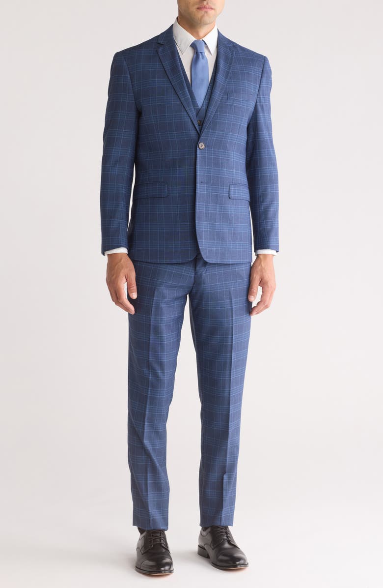 Gino Vitale Slim Fit 3-Piece Tailored Check Suit, Main, color, Blue