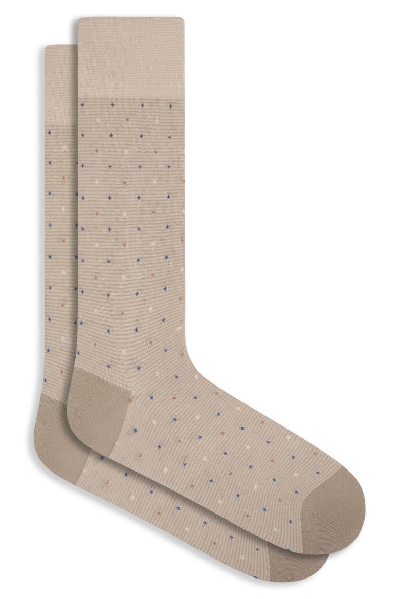 Stripe Dot Cotton Blend Dress Socks, Main, color, ALMOND