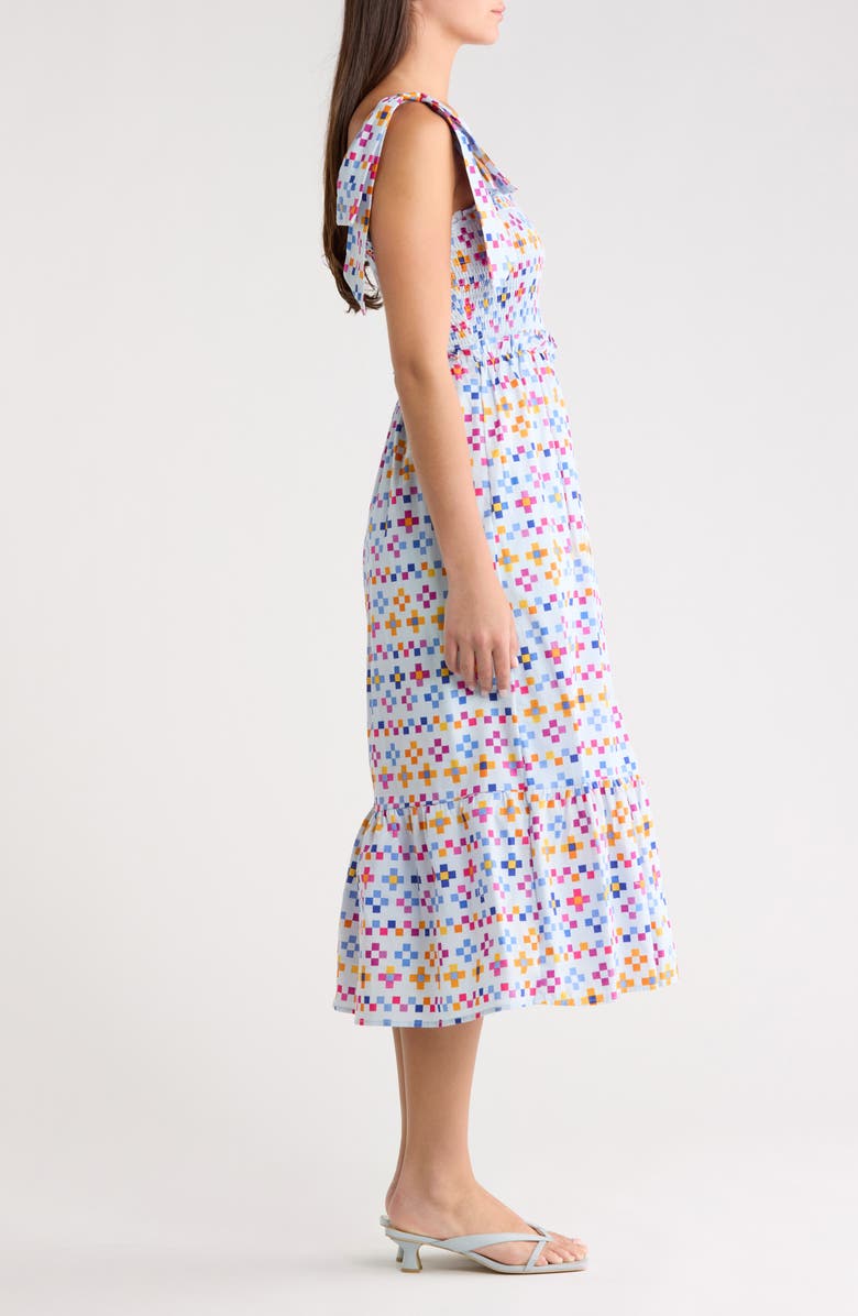 SUGARLIPS Kessa Mitzy Geo Smocked Midi Dress, Alternate, color, Light-Blue-Multi