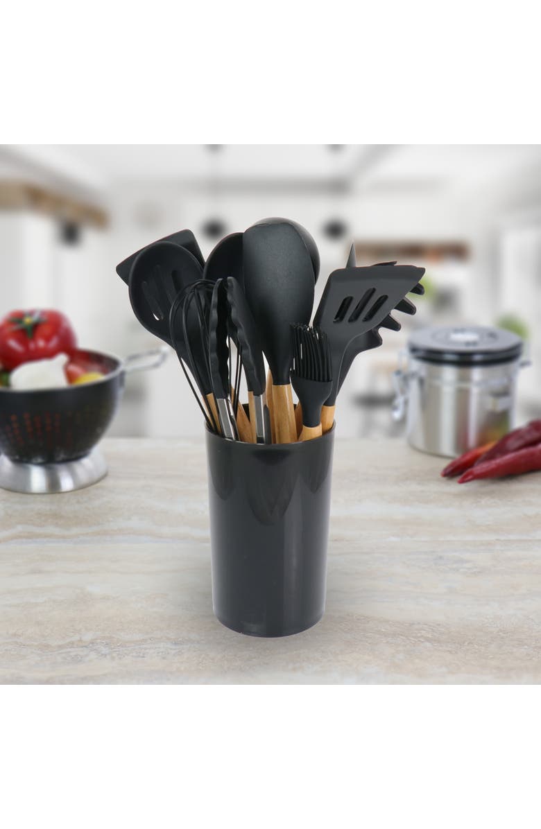 Megachef Silicone and Wood Cooking Utensils, Set of 12, Alternate, color, Black