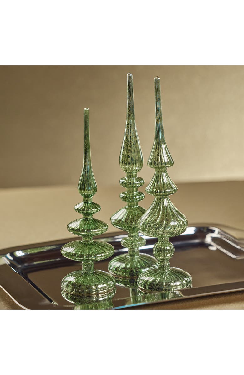 Zodax Set of 2 Azenor LED Decorative Glass Tabletop Finial Ornaments, Alternate, color, Antique Green