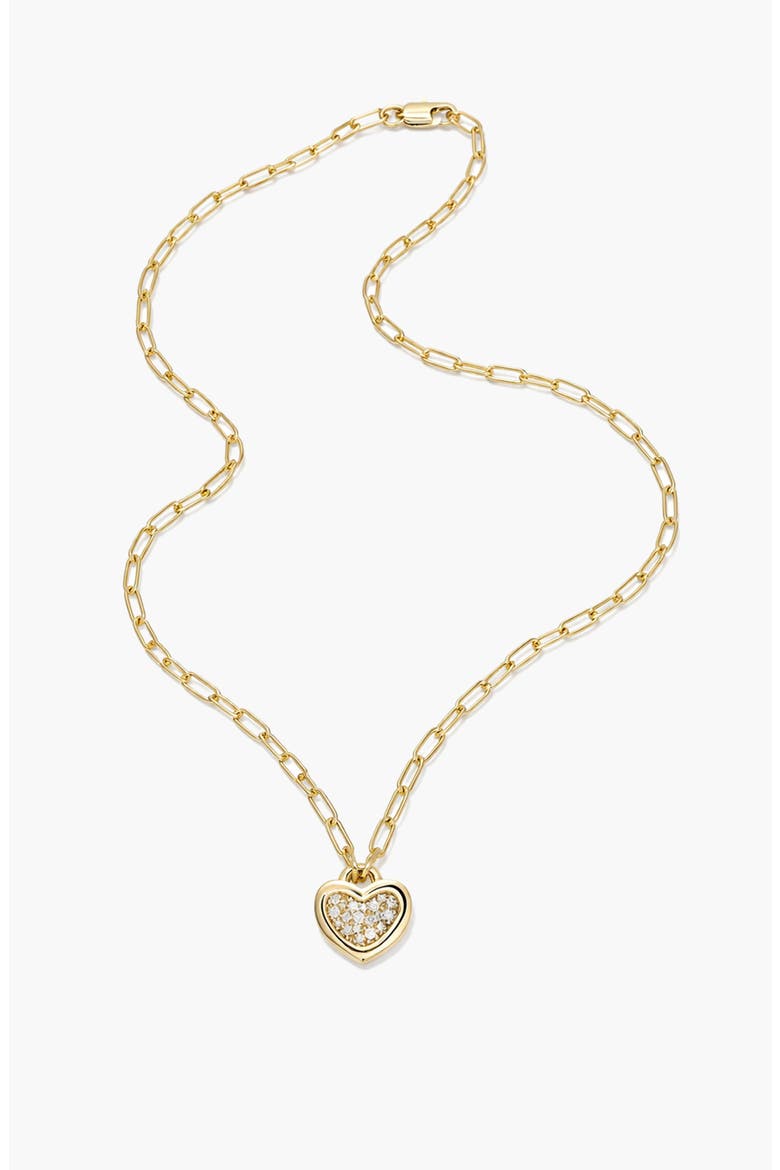 Link Heart Pave Short Necklace in Gold, Alternate, color, Gold