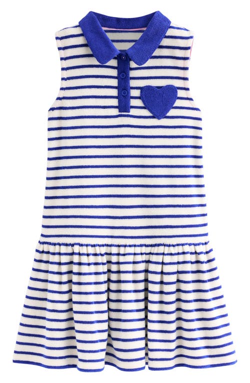 Mini Boden Kids' Stripe Terry Cloth Polo Dress In Starboard Navy/ivory Stripe