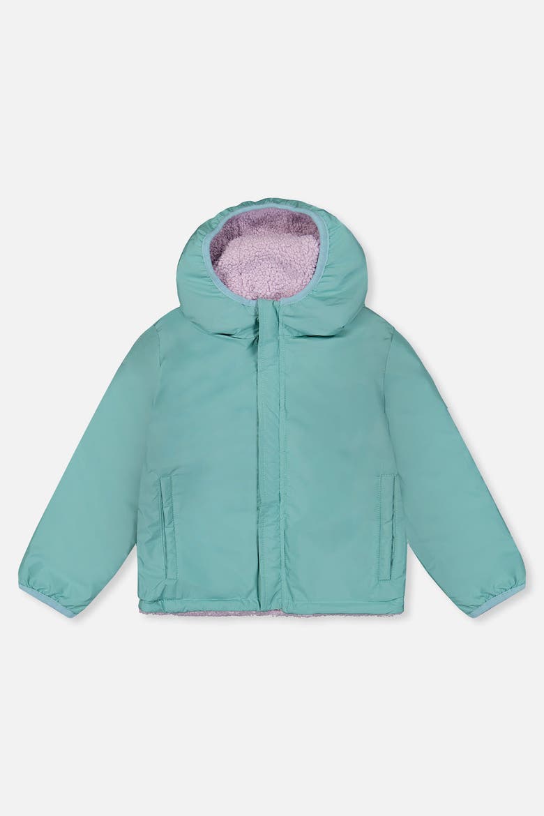 Reversible Mid-Season Fleece Heart Sleeve Hooded Jacket, Alternate, color, Pale Blue-Grey and Mauve