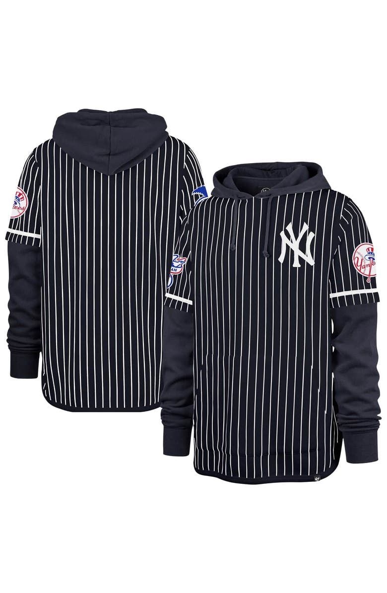 '47 Men's '47  Navy New York Yankees Pinstripe Double Header Pullover Hoodie, Alternate, color, 