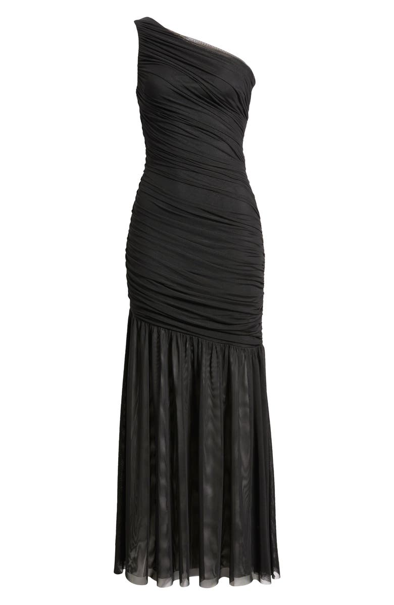 Vince Camuto Drape One-Shoulder Mesh Gown, Alternate, color, Black