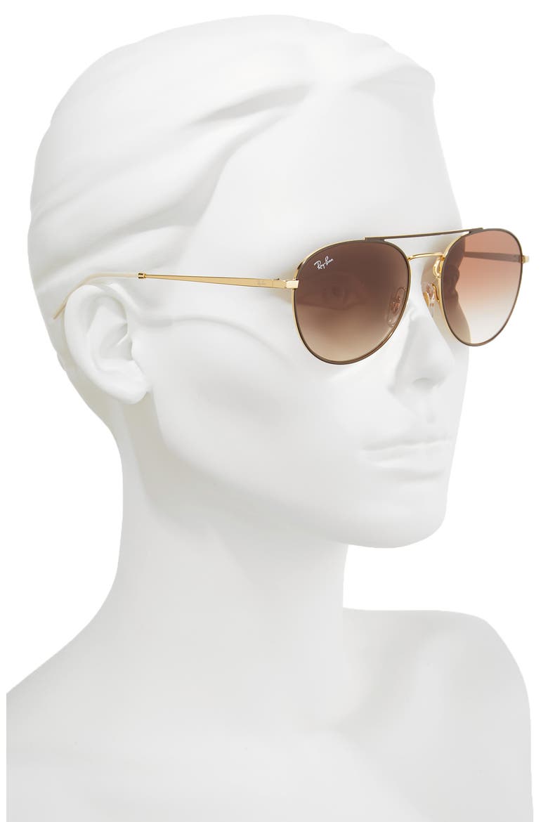 55mm Gradient Lens Round Aviator Sunglasses, Alternate, color, GOLD BROWN