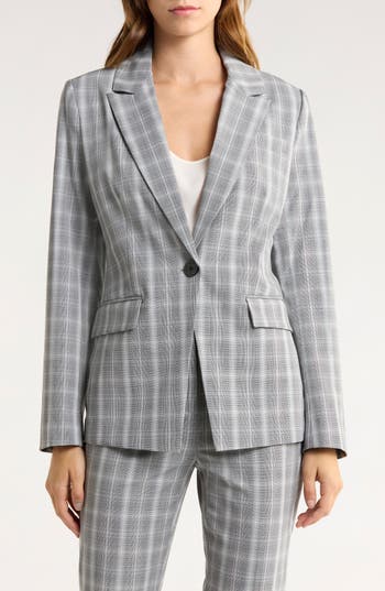 Elie Tahari Taylor Plaid Blazer In Gray