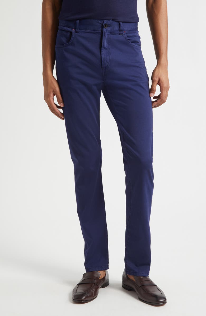 ISAIA Five-Pocket Stretch Cotton & Cashmere Pants, Main, color, Blue