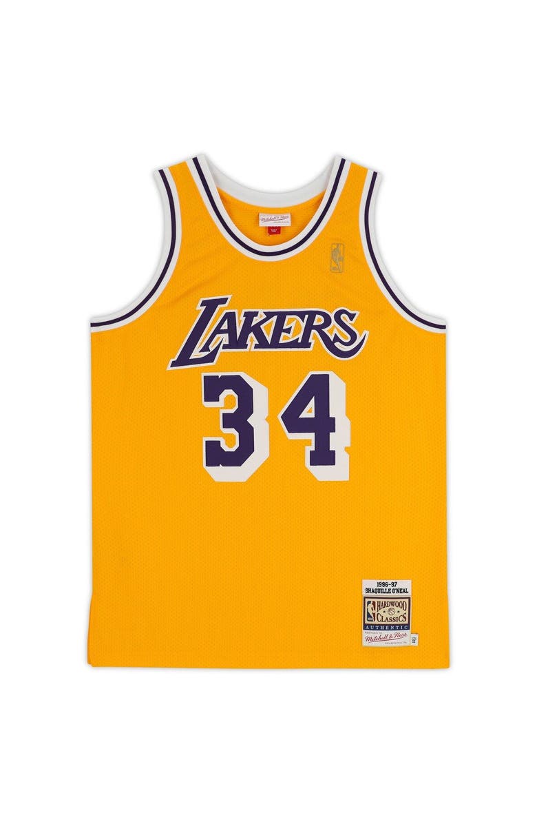 FANATICS AUTHENTIC Shaquille O'Neal Los Angeles Lakers Autographed Mitchell & Ness Gold Authentic Jersey, Alternate, color,