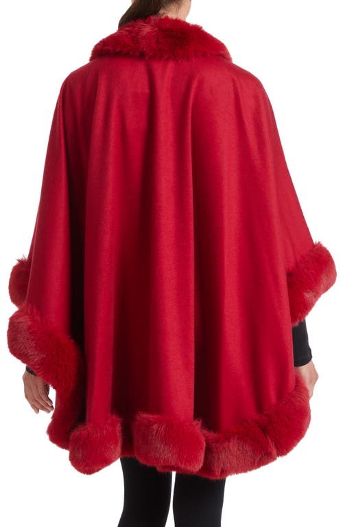 Sofia Cashmere Faux Fur Trim Cashmere Cape In Red