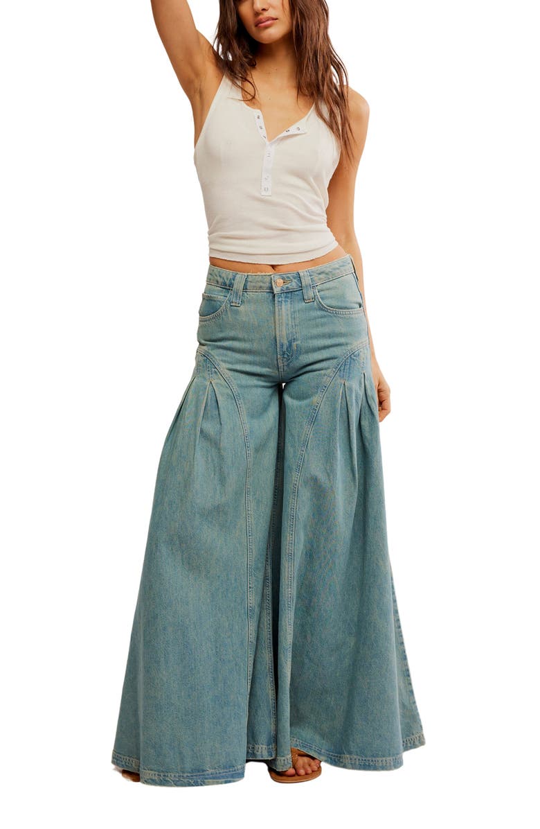 Free People Pandora Pleated Wide Leg Jeans, Alternate, color,
