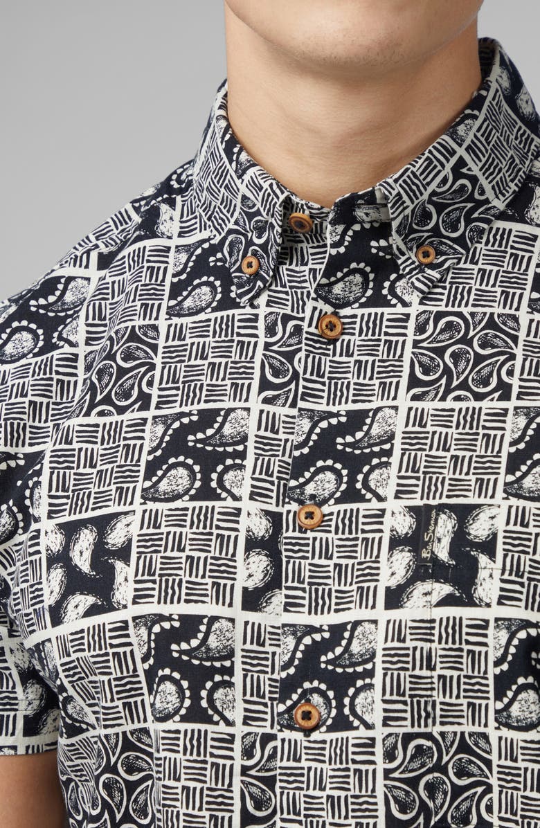 Ben Sherman Checkerboard Paisley Print Short Sleeve Button-Down Shirt, Alternate, color,