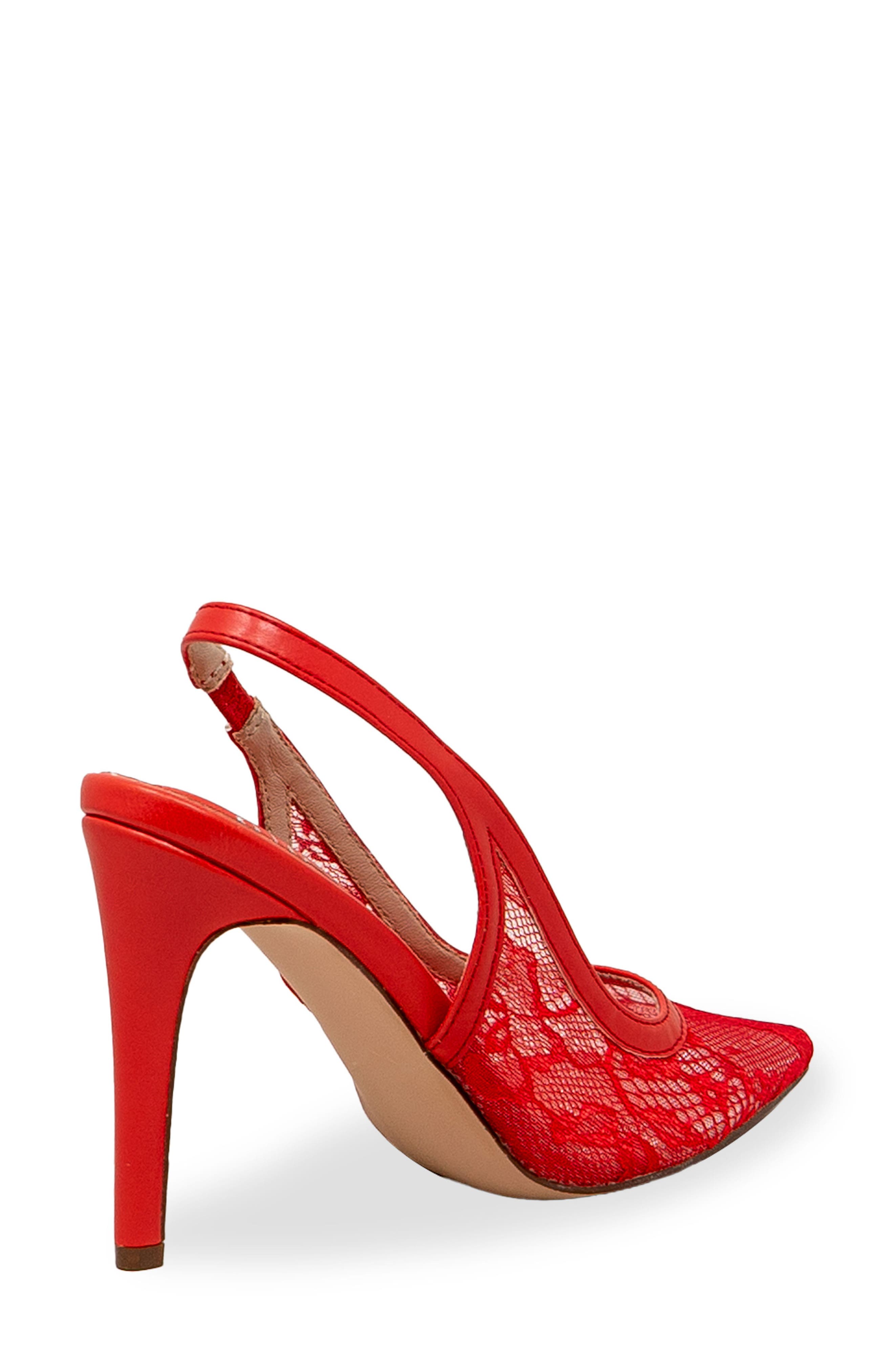 Bethany Floral Lace Slingback Pump, Alternate, color, RED