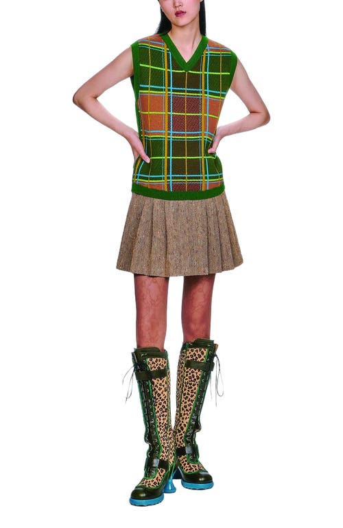 Anna Sui Herringbone Pleated Skirt In Multi