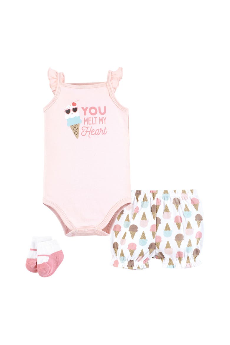 Coordinated Bodysuit Outfit with Shorts and Socks, Main, color, Melt My Heart Ice Cream
