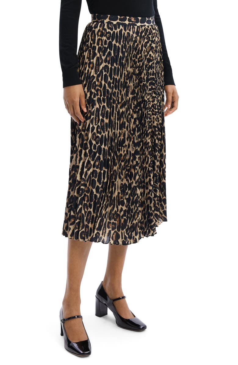 Theory Sunburst Leopard Print Pleated Midi Skirt, Alternate, color,