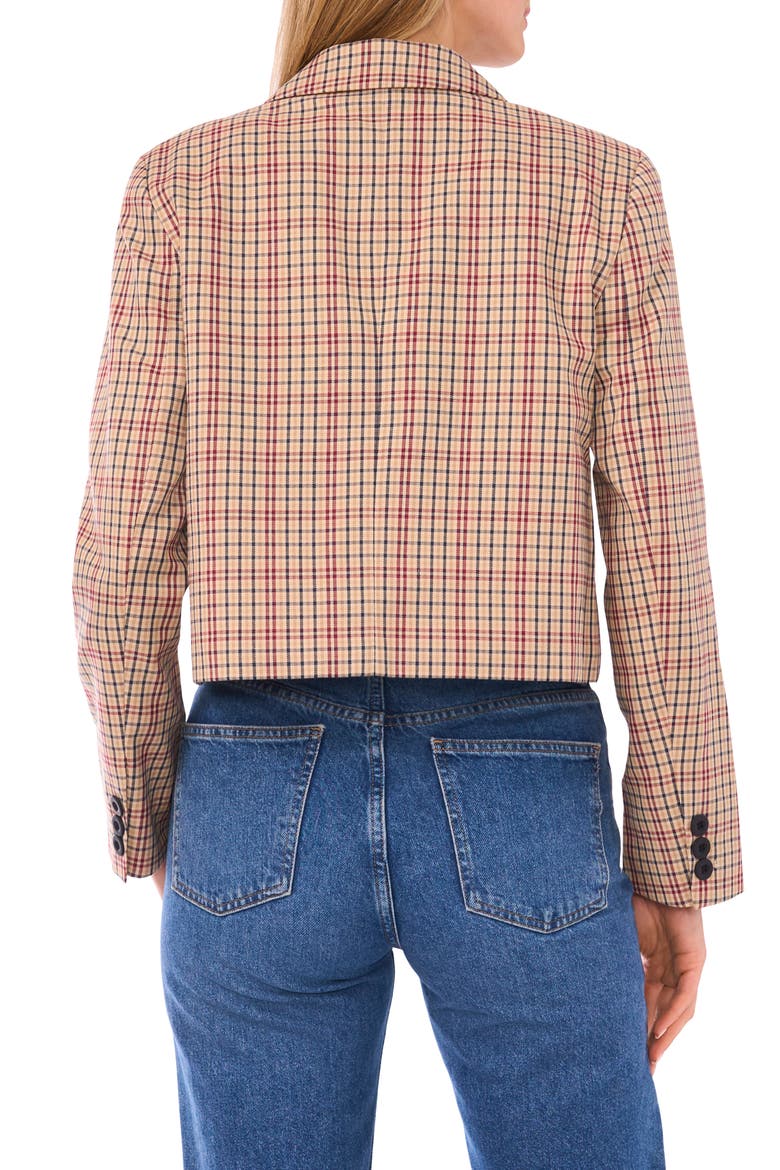 Tailored Crop Blazer, Alternate, color, BEIGE/ RICH BLACK/ BURGUNDY