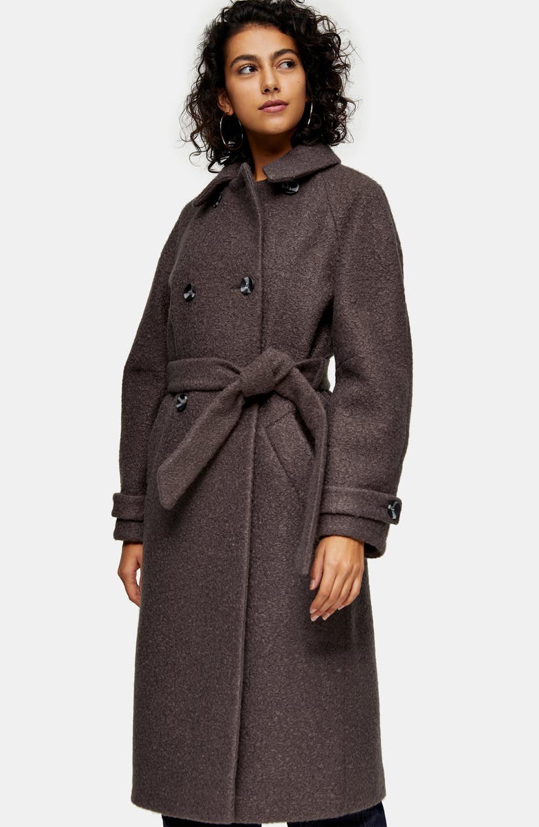 Topshop Arin Bouclé Trench Coat, Alternate, color, 