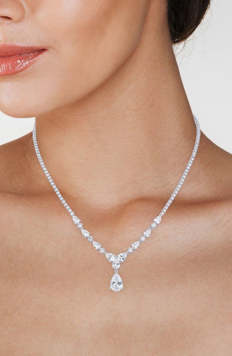 CZ by Kenneth Jay Lane Round & Pear Cubic Zirconia Drop Necklace, Alternate, color, 