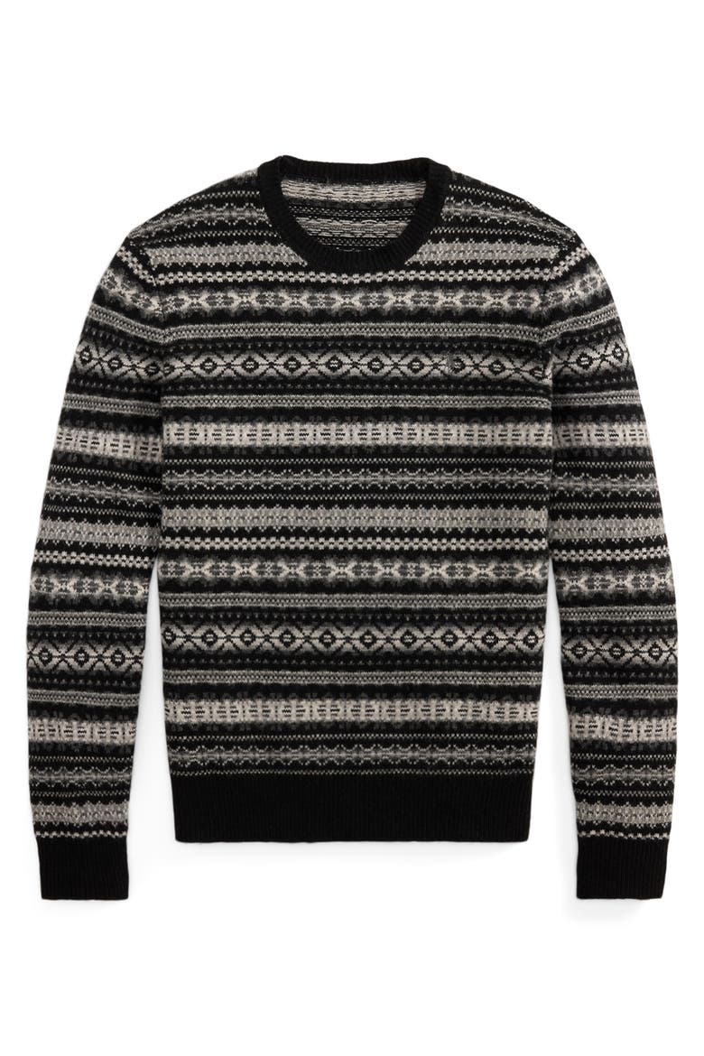 Fair Isle Wool Crewneck Sweater, Alternate, color, BLACK