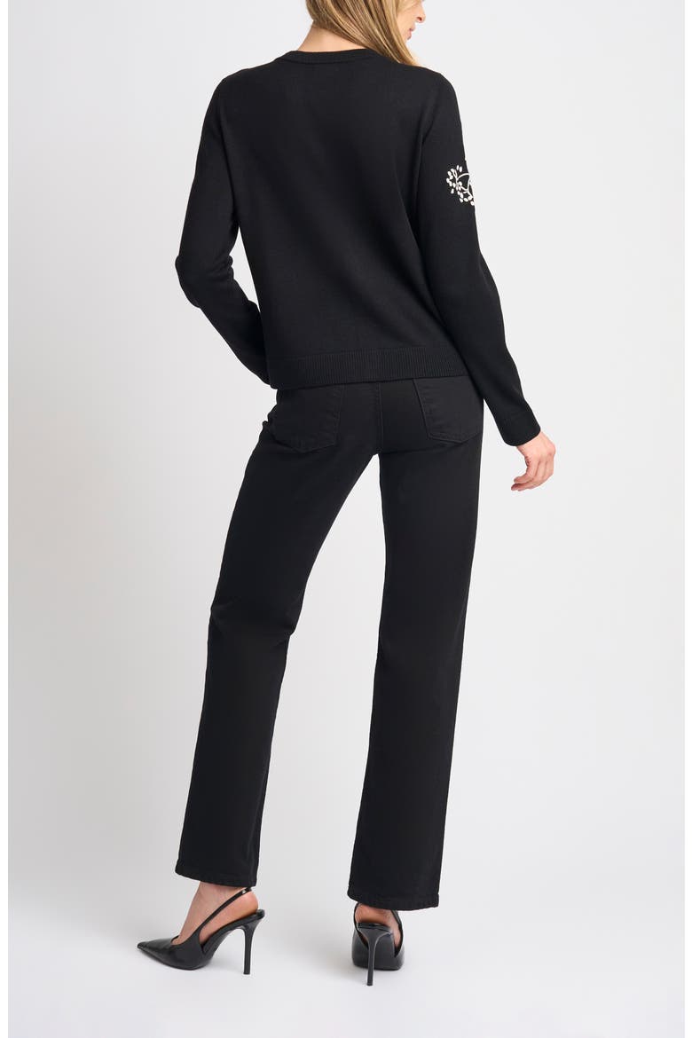 Embroidered Floral Button Front Cardigan, Alternate, color, RICH BLACK