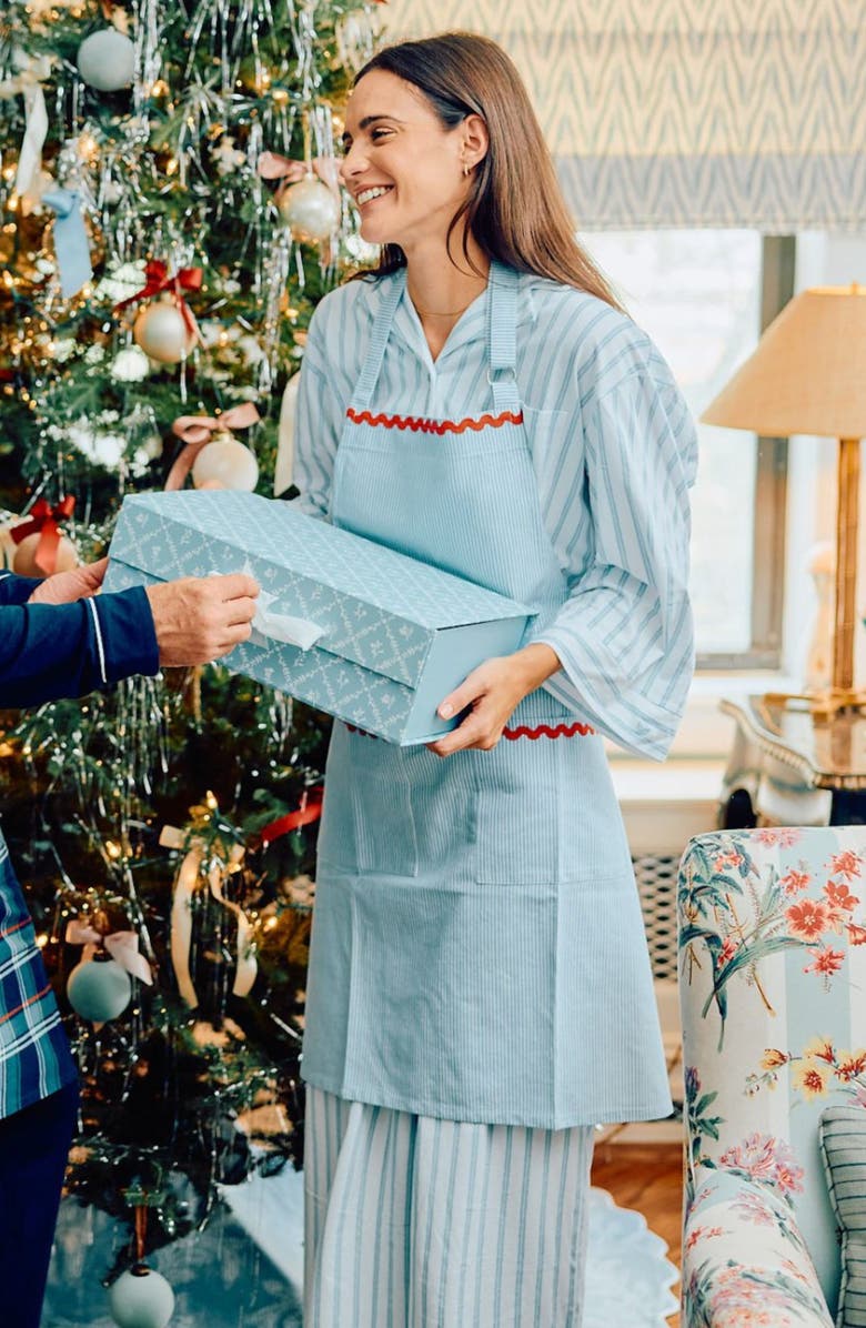 WEEZIE Rickrack Trim Stripe Apron, Alternate, color, Blue Stripe