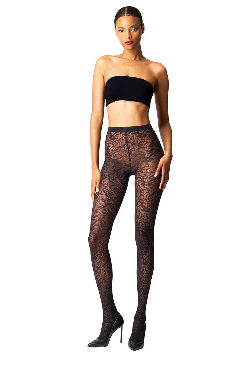 Snakeskin Tights, Alternate, color, BLACK