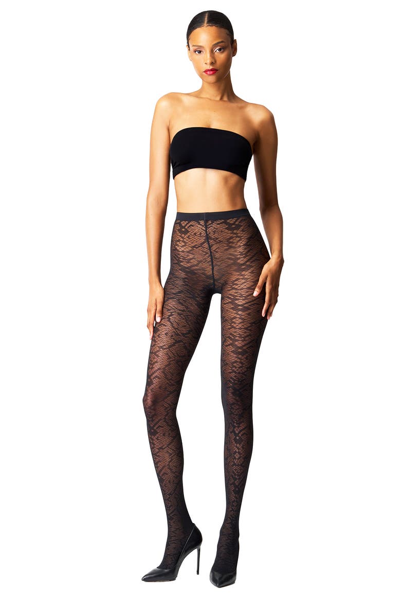 Wolford Snakeskin Tights, Alternate, color, Black