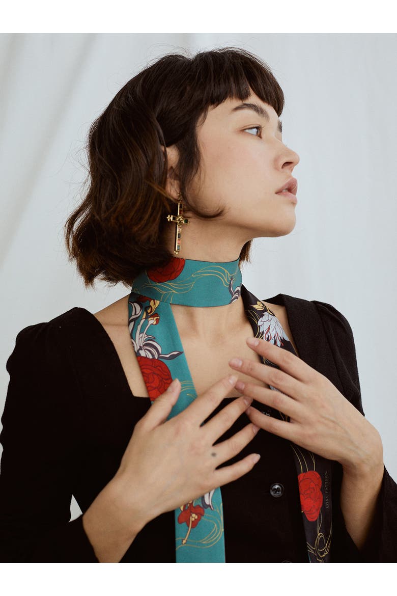 "Dream Hunter" Silk Skinny Scarf, Alternate, color, Green