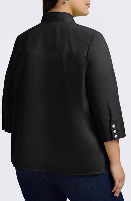 Shop Foxcroft Pearly Cotton Blend Button-up Shirt In Black