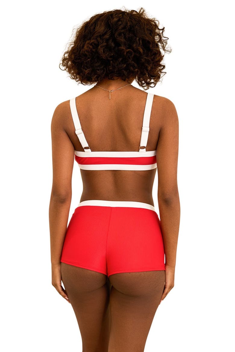 Kelly Bandeau Bikini Top, Alternate, color, Poppy/White Rib