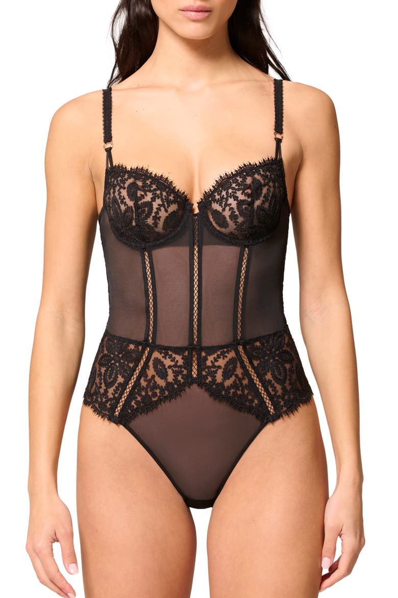 Embroidered Bodysuit, Main, color, BLACK