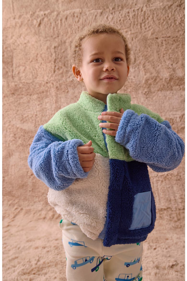 Kids' Colorblocked High-Pile Fleece Jacket, Alternate, color, BLUE MULTI