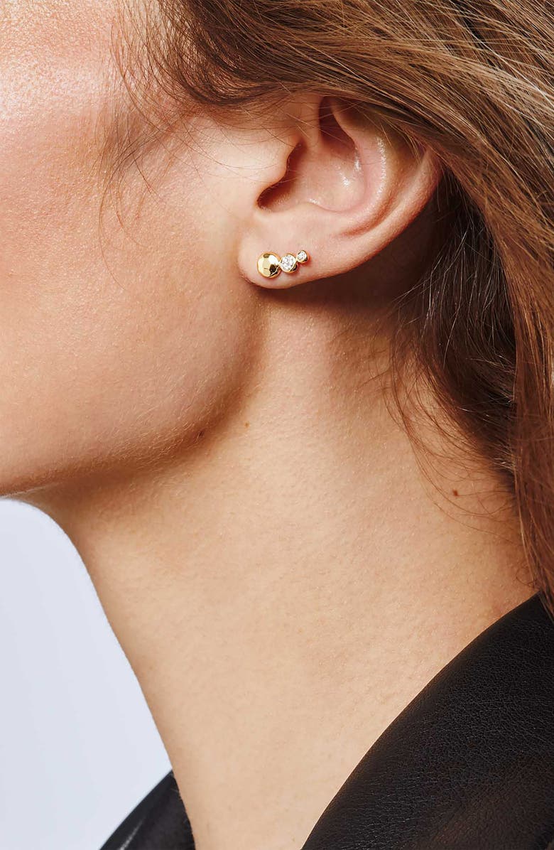 John Hardy Hammered Gold Diamond Linear Stud Earrings, Alternate, color, 