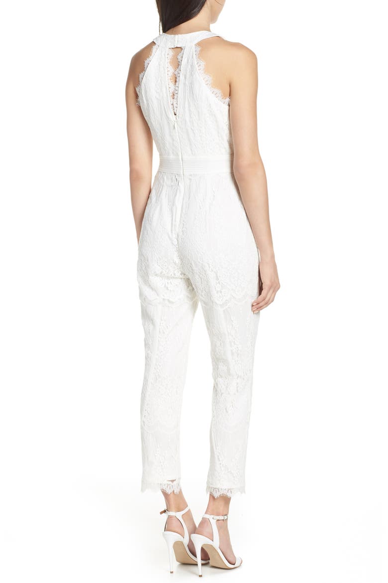 Scallop Trim Lace Jumpsuit, Alternate, color, OFF WHITE