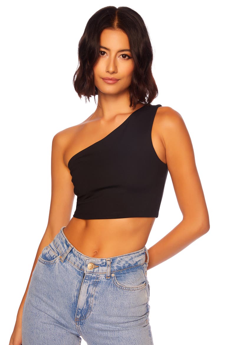 One-Shoulder Crop Top, Alternate, color, BLACK