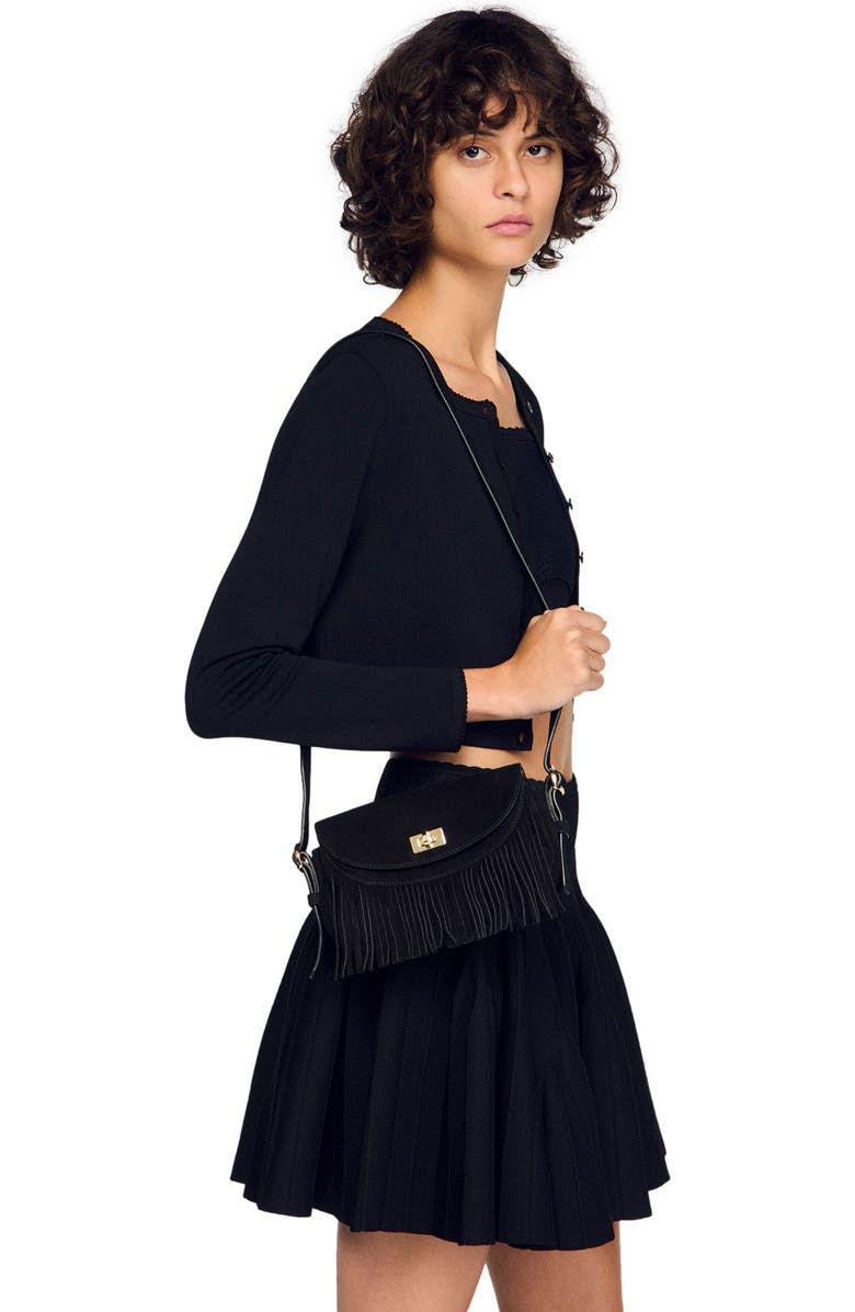 SANDRO Mini Mambo suede bag, Alternate, color, Black