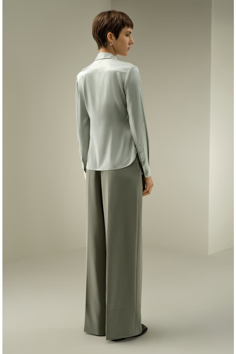 Women's Elegant Silk Slim Fit Shirt, Alternate, color, Silver Sage