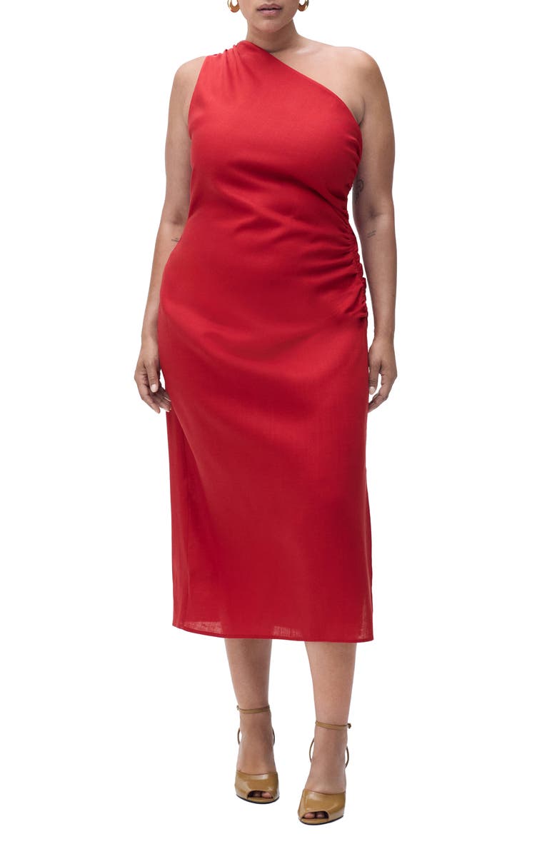 MANGO Naty Ruched One-Shoulder Maxi Dress, Alternate, color, Red