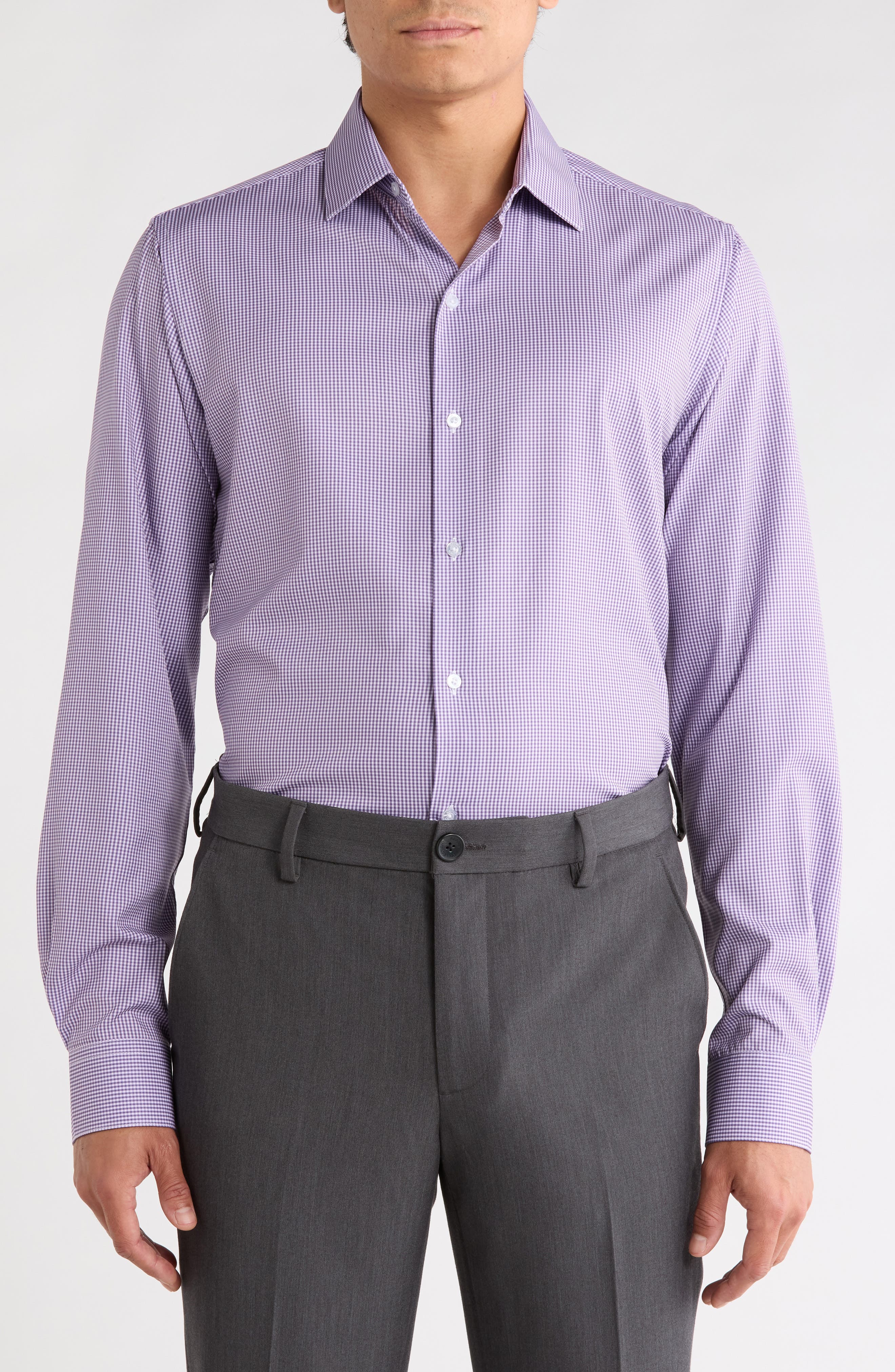 Slim Fit Gingham Stretch Dress Shirt