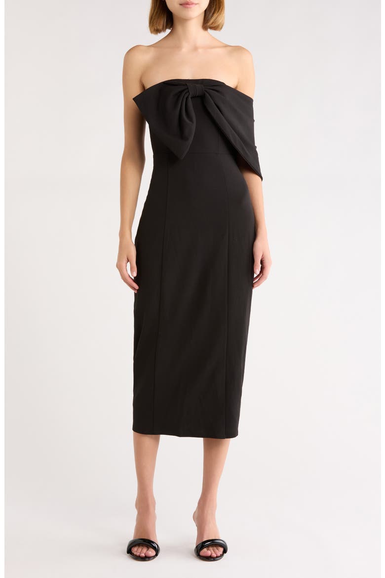 Vibiana Bow One-Shoulder Midi Dress, Main, color, BLACK