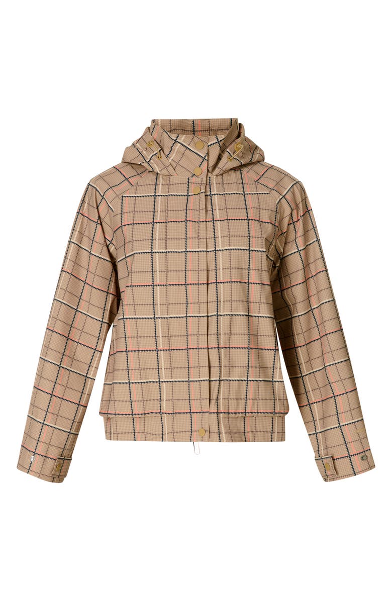 Sweaty Betty Motion Waterproof Parka, Alternate, color, Beige Hounds Check Print