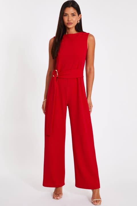 Scuba Crepe Jumpsuit with Gold Buckle
