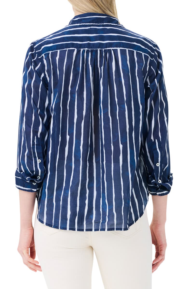NIC+ZOE Watercolor Stripe Girlfriend Cotton Button-Up Shirt, Alternate, color, Indigo Multi
