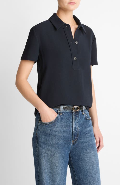 Vince Short Sleeve Crepe Polo Shirt In Blue