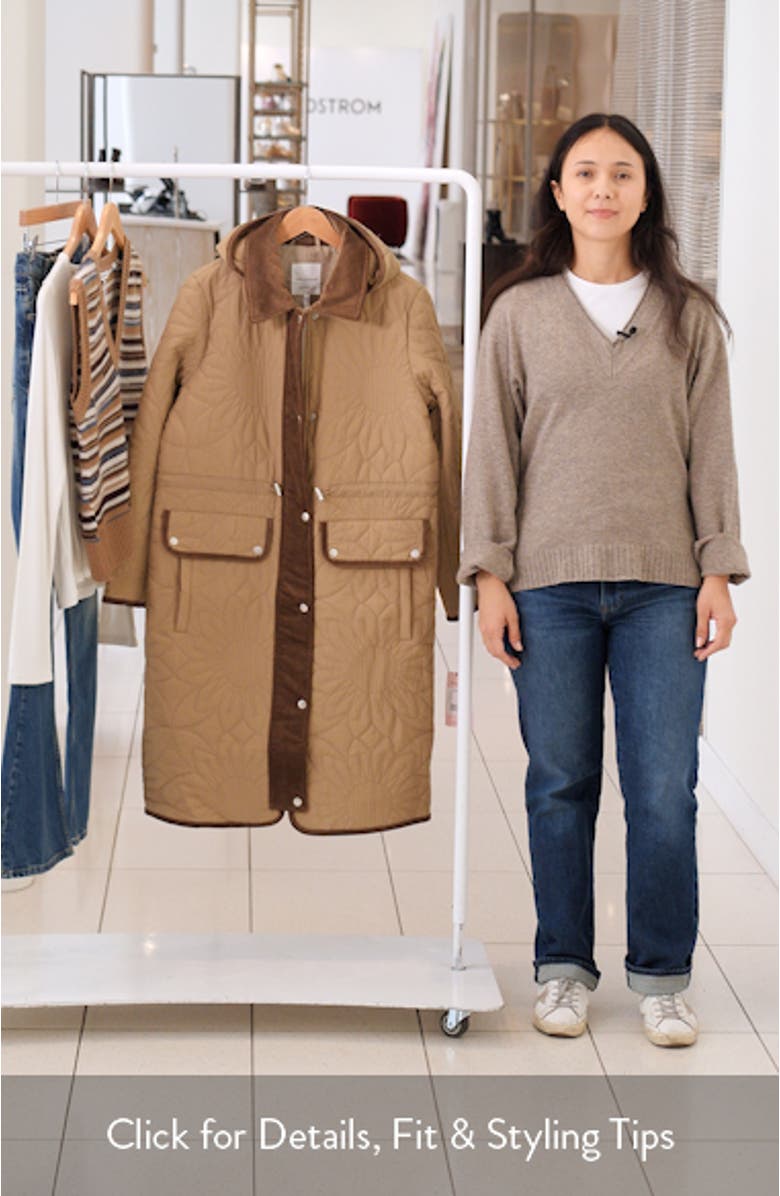 Corduroy Trim Hooded Quilted Coat, sales video thumbnail