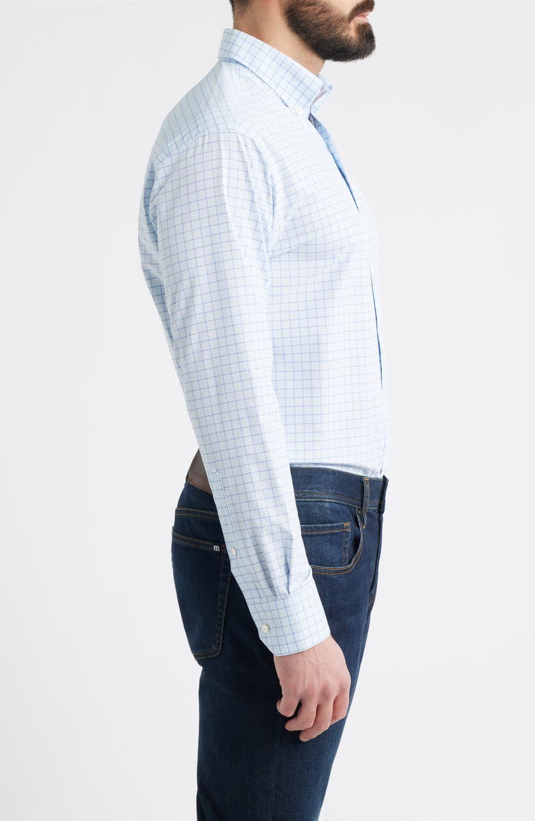 Peter Millar Rampart Tailored Fit Windowpane Check Performance Poplin Button-Down Shirt, Alternate, color, Blue Brisk