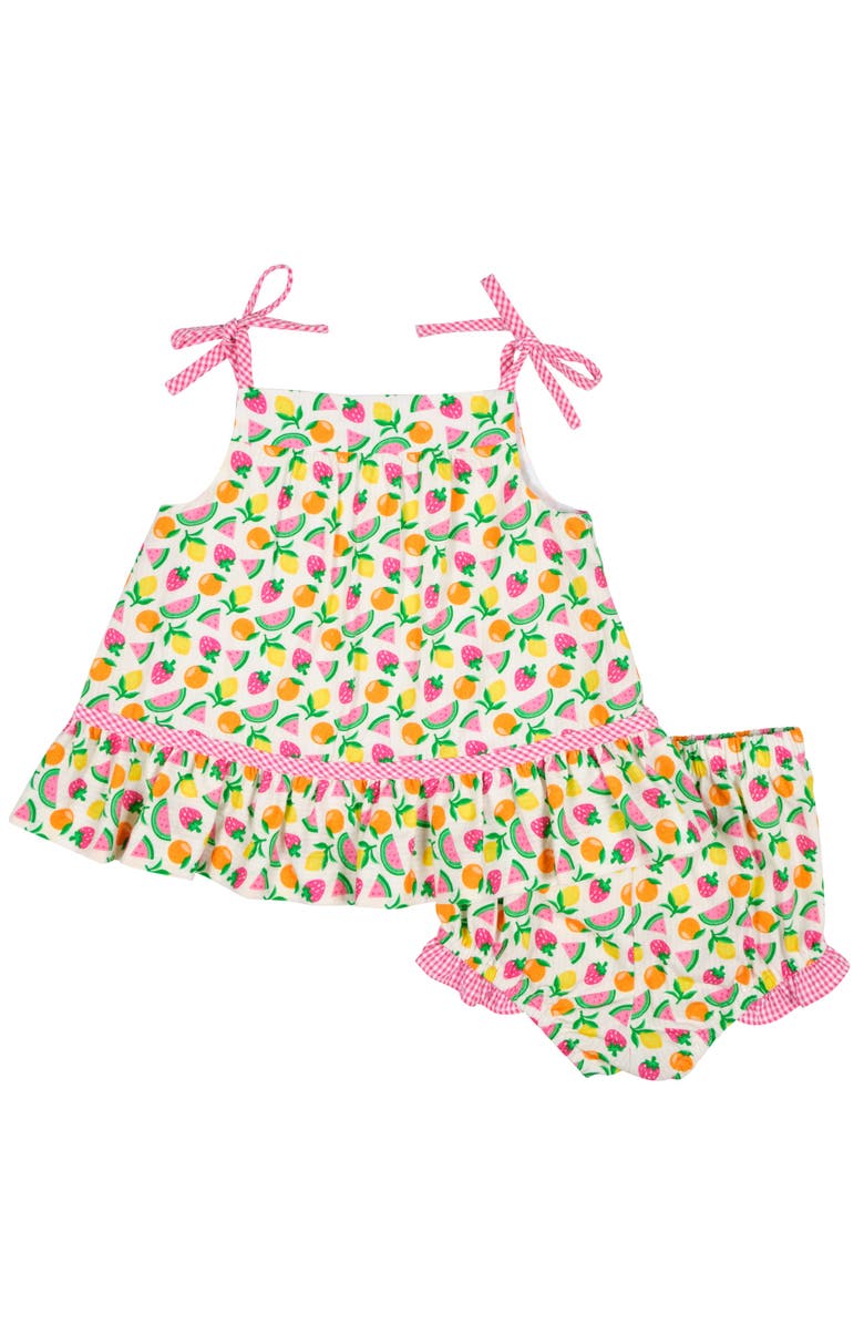 Florence Eiseman Printed Seersucker Dress & Bloomer with Fruit, Alternate, color, White/Multi